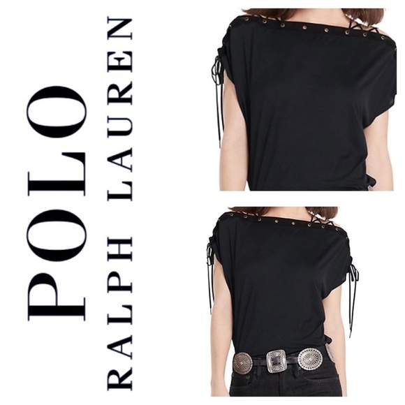 New Polo Ralph Lauren Suede Leather Western Top Laced Bateau Neckline Small - Picture 1 of 12